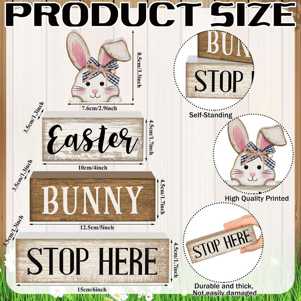 Easter Bunny Wood Signs Farmhouse Tiered Tray Table Decor - Set of 4