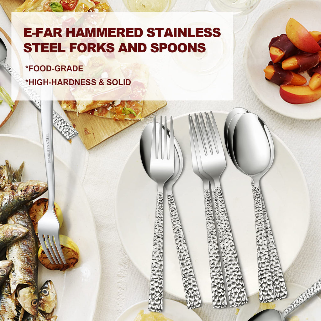 24-Piece Hammered Forks and Spoons Silverware Set /Kitchen