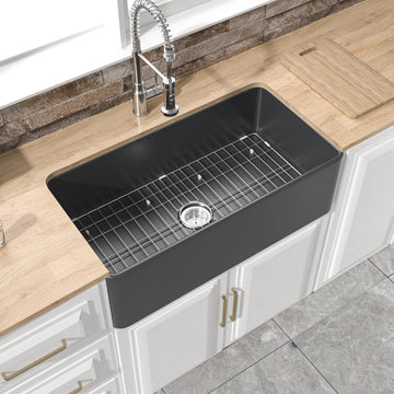 33" x 18" Fireclay Apron Front Farmhouse Sink Black