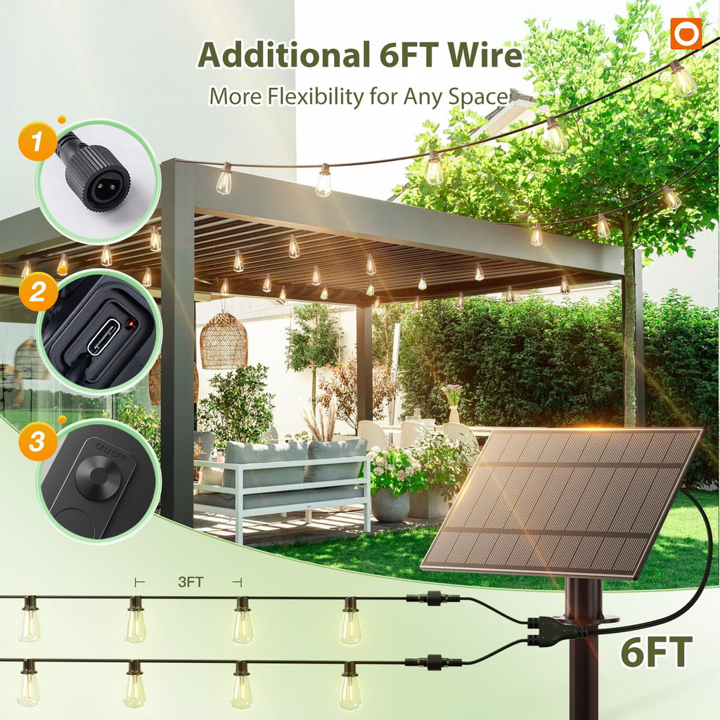 (96+6) Solar String Lights Outdoor, Waterproof Dimmable 48+4 LED