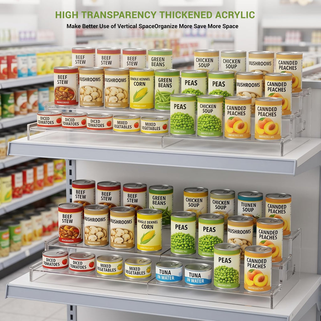 Expandable Acrylic Can Organizer for Pantry, Holds 24 Cans
