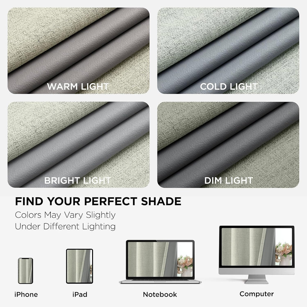 Light Beige Curtains 96 Inch Long Blackout Curtains 2 Panels Set, Faux Linen 100% Black Out Drapes, Thermal Insulated