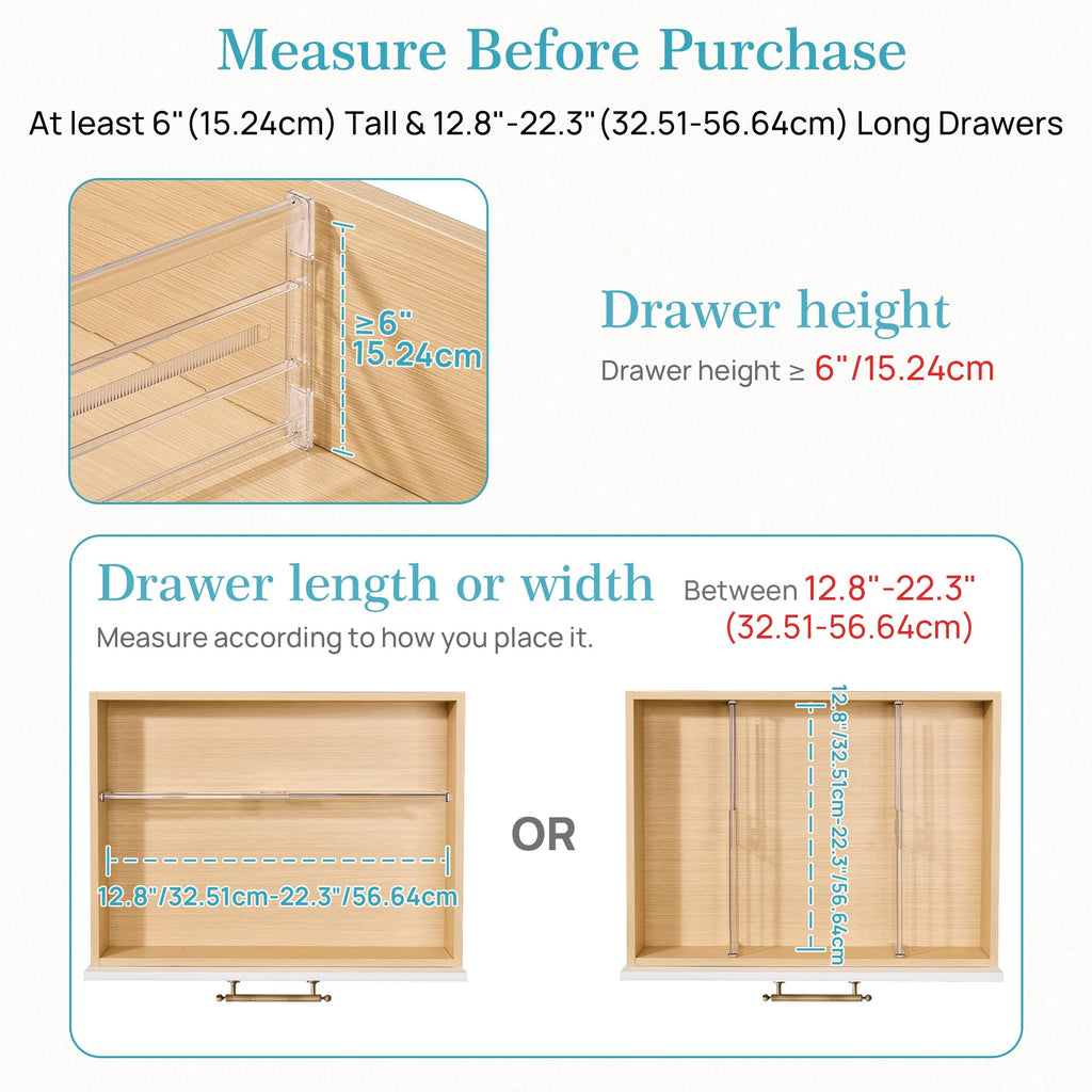 6" Tall Upgrade Drawer Dividers, 12.8"-22.3" Expandable, 8 Pack