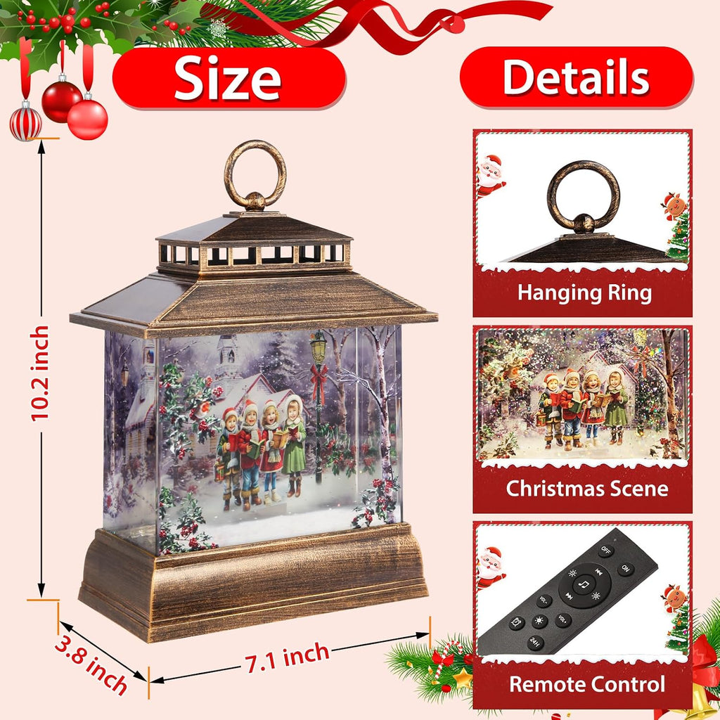 Christmas Snow Globe Lantern Water Glittering Lantern with 8 Songs & 6H Timer Romote Control Christmas Snow Globes