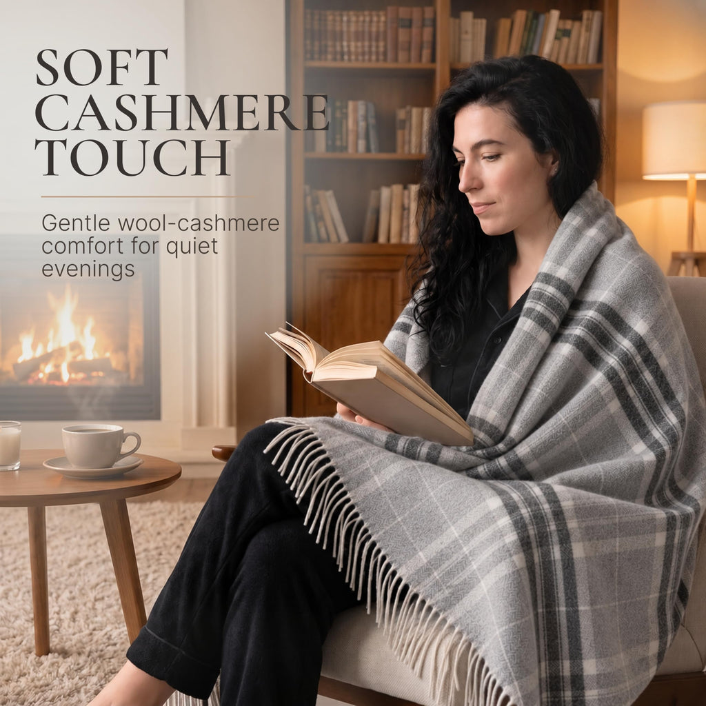 Cashmere & Merino Wool Blanket, Soft Throw for Bed & Couch, 55x79 in