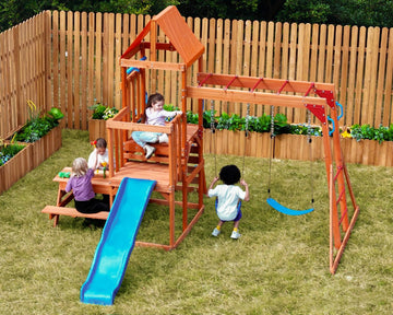 Playground Cedar Wooden Swing Sets for Backyard with Monkey Bar