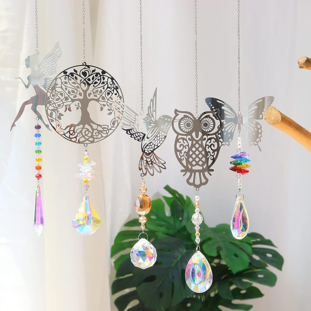Crystal Suncatchers with Prisms Hanging Window Sun Catcher Decor Indoor Rainbow Maker Ornament Owl Hummingbird