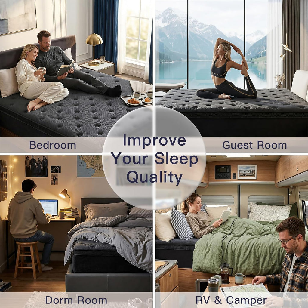 12 Inch Queen Mattress, Memory Foam Mattress in a Box with Memory Foam & Pocket Springs for Motion Isolation, Queen