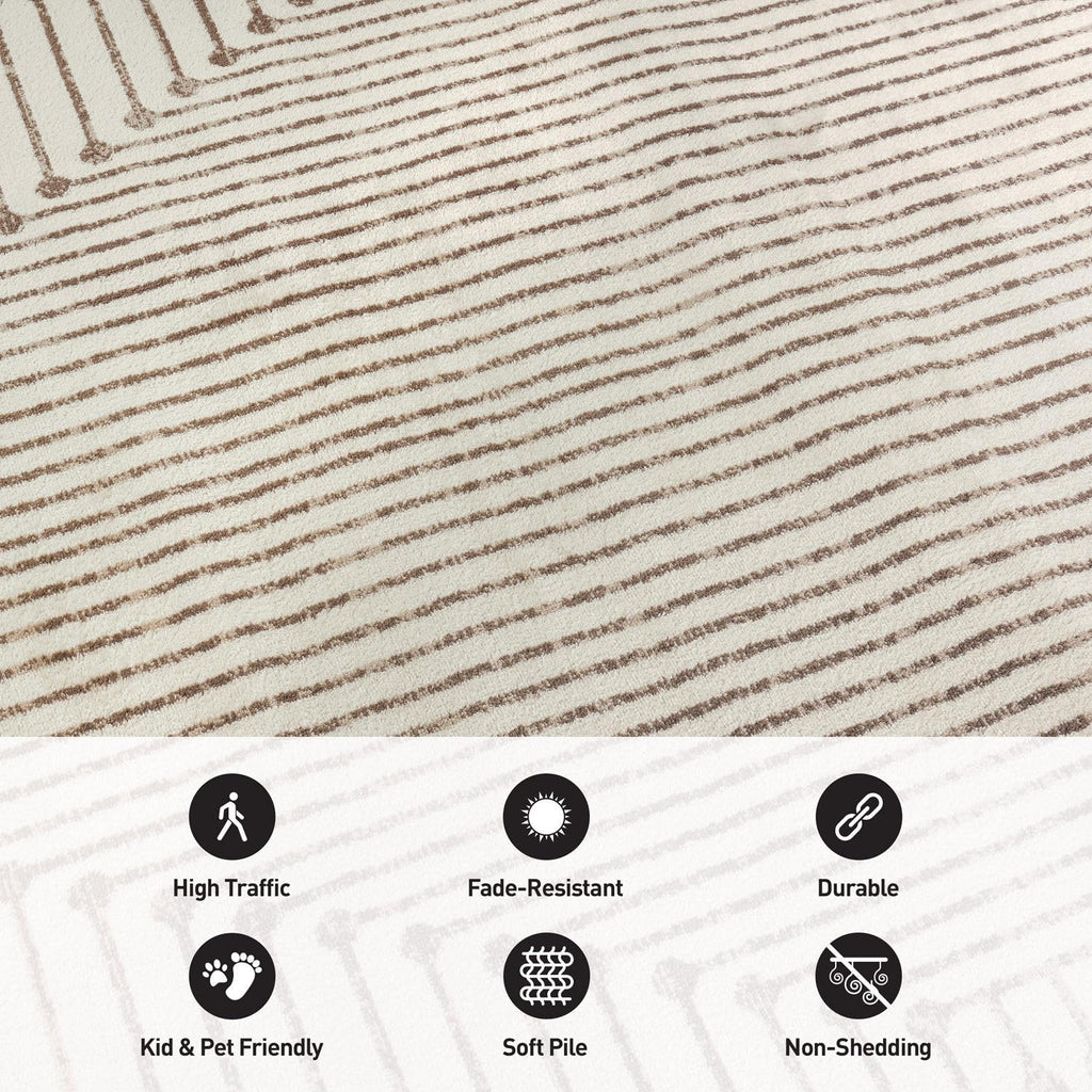 Abstract Line Pattern Neutral Decor Area Rug Beige