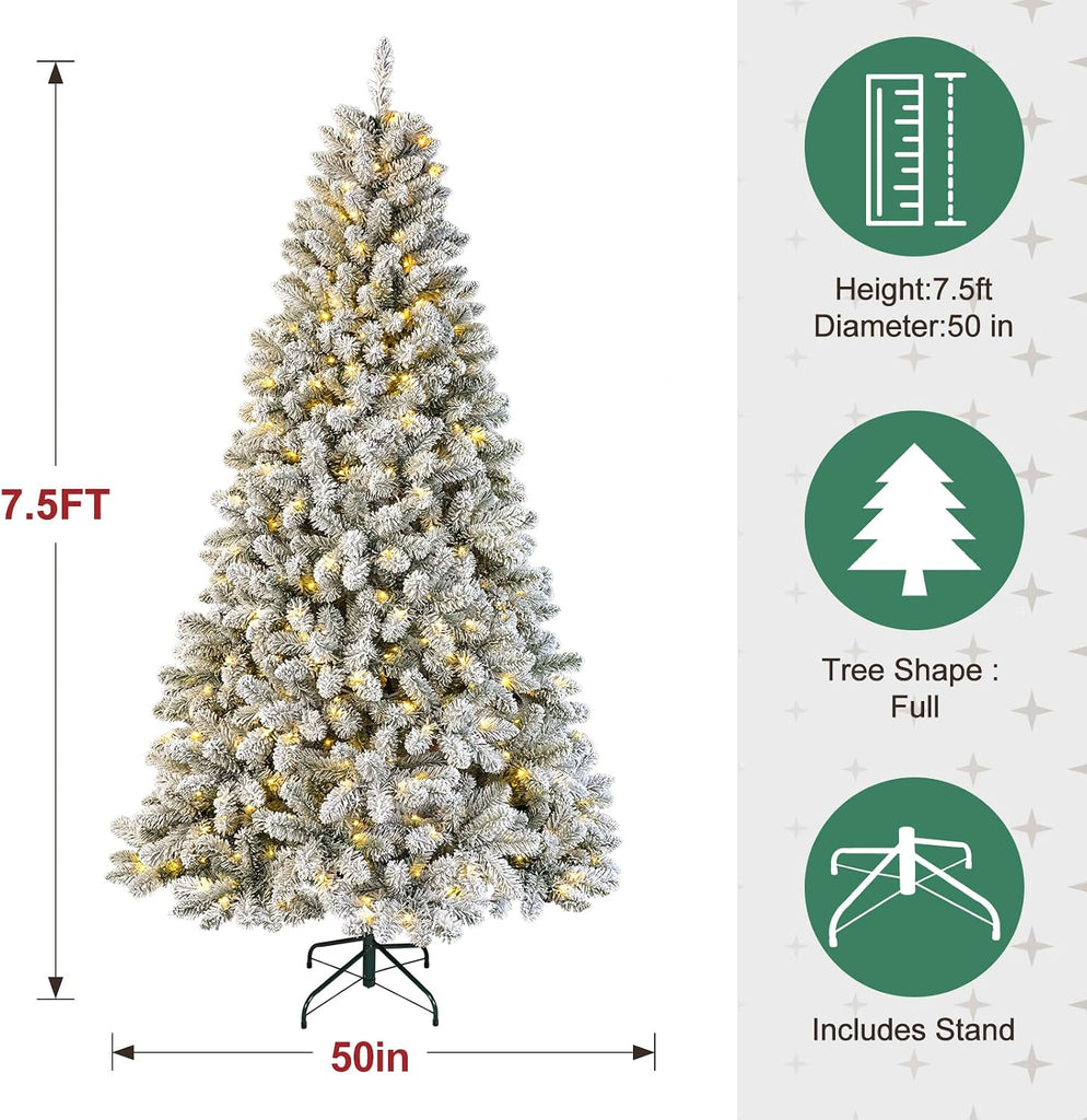 Pre-Lit Christmas Tree with 560 LED Light,Snow Flocked Prelit Tree Premium Pre-Decorated Artificial Holiday