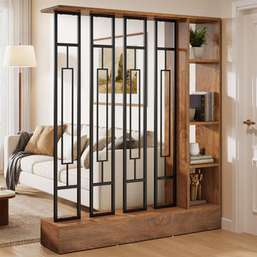Room Divider with Shelves, 71" Freestanding Storage Room Divider