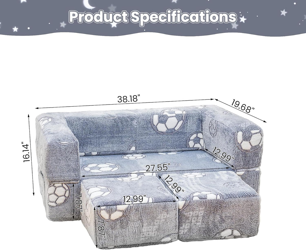 Toddler Couch, Glow in The Dark Kids Play Couch Toddler Fold Out Couch, Kids Fold Out Couch for playroom, Convertible