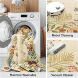 9x12 Floral Washable Area Rug Beige Neutral Vintage Flower Botanical Cottage Boho Cream Scalloped So