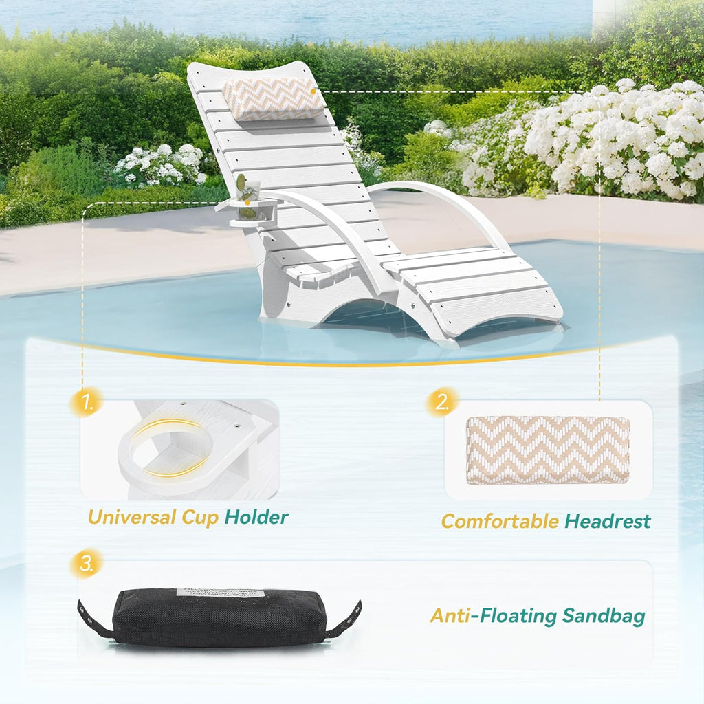 Pool Lounge Chairs Set of 2 with Armrest & Cupholder, 8-10 Shallow | HDPS Fade Resistant, Headrest, 330lbs Capacity