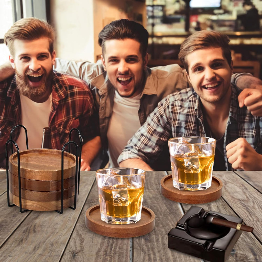 Wooden Coaster Coffee Table Decor Bar Cup Drink Coasters Holder - Set of 6