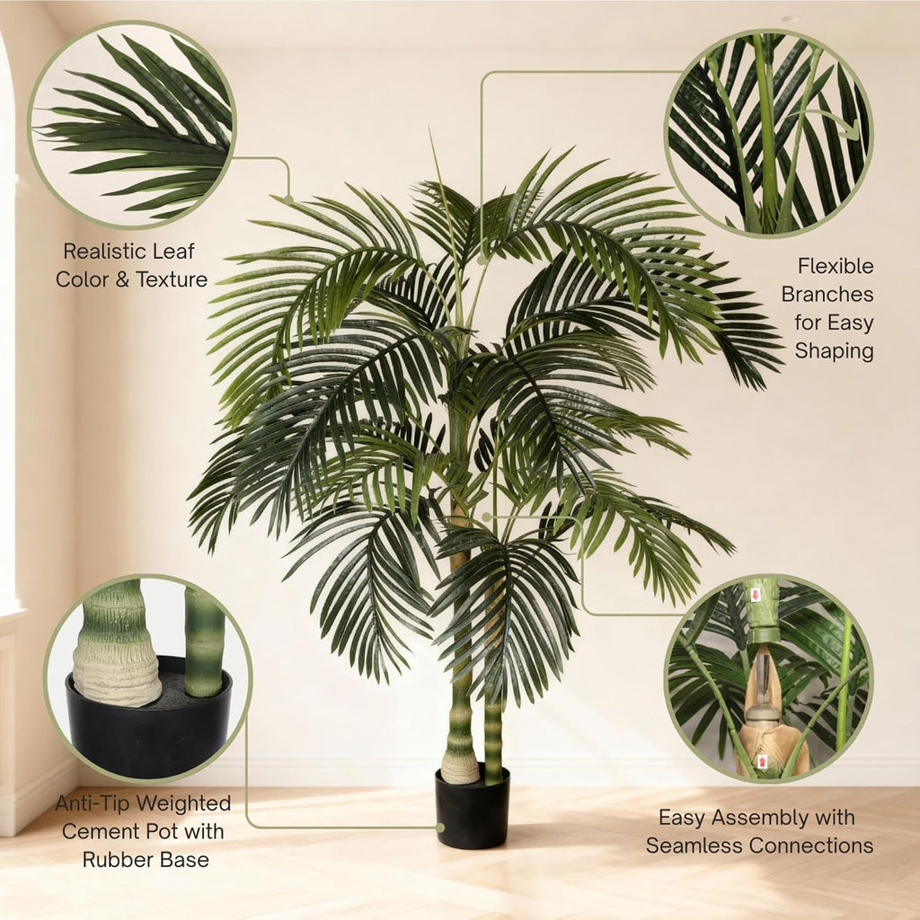 6FT Artificial Palm Tree with Black Pot, Faux Tropical Plant