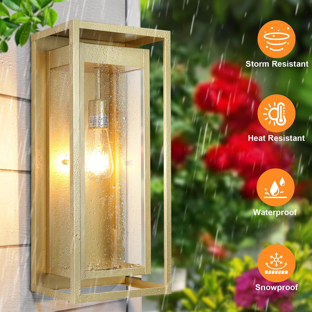 19 Inch Gold Outdoor Wall Light Fixtures, 2 Pack Porch Lights