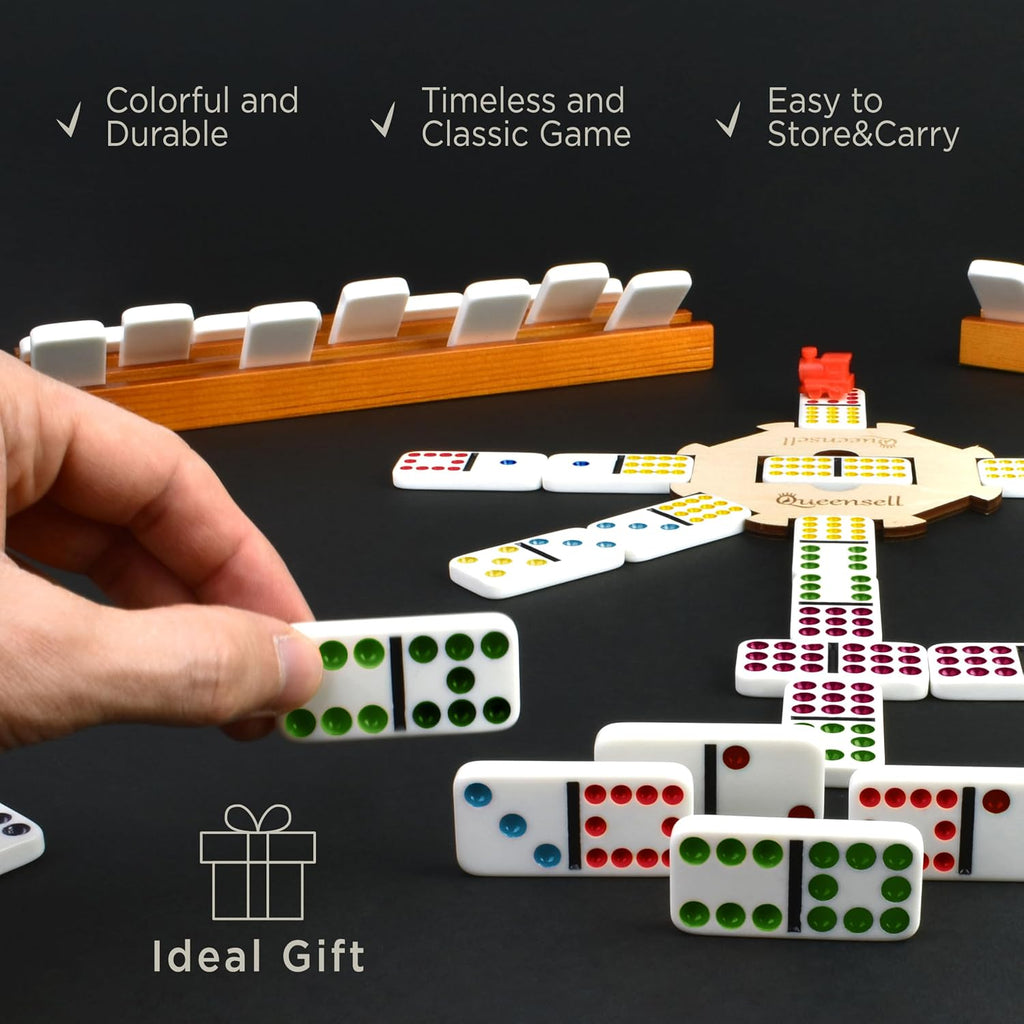 Mexican Train Dominoes Set with Wooden Hub, Domino Tile Board Games - Double 12 Dominos Set for Family Game Night