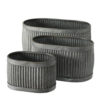French Country Oval Chubby Belly Planters, Grey, Set of 3, 24.5, 20, 14.5 "