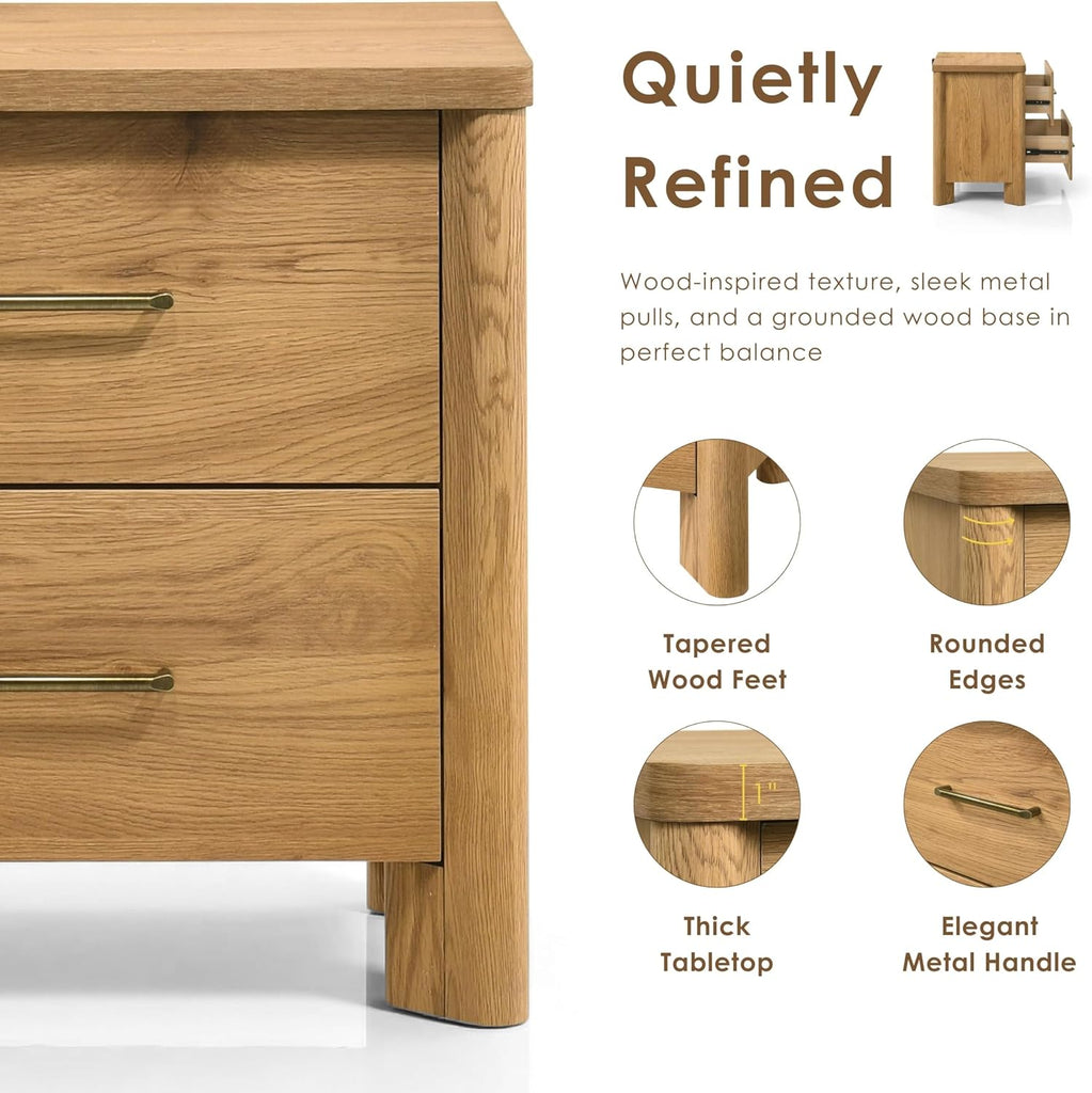 Sawer Modern 23-inch Wood Nightstand Set of 2 with 2 Drawers and USB Ports, Wooden Night Stand , Small Bedside Table