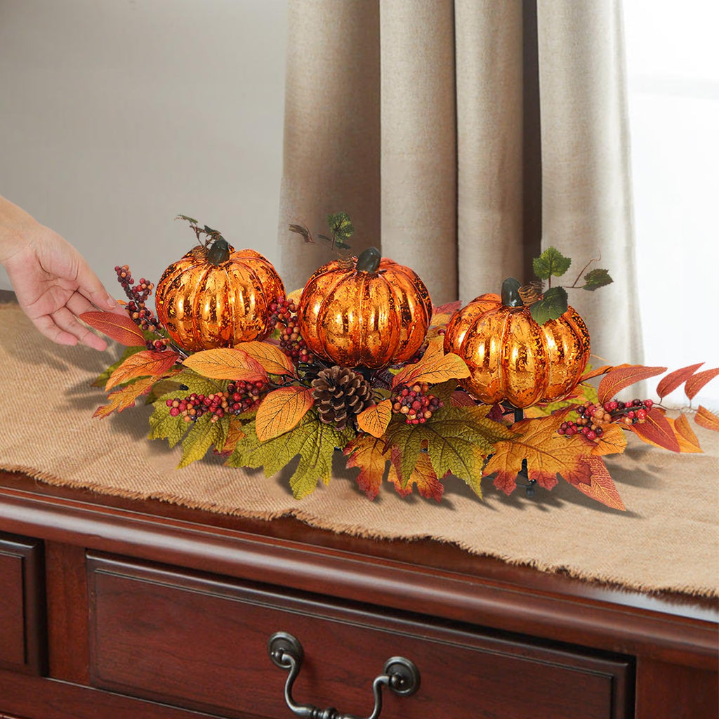 Fall Centerpieces for Table, Lighted LED Sparkle Pumpkins Battery Operated with Timer for Thanksgiving Autumn Harvest