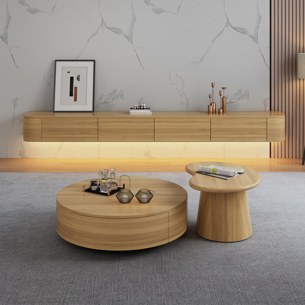 Floating TV Stand - Wall Mounted Media Console with 2 Drawer, Floating Entertainment Center TV Cabinet, Wall Mounted