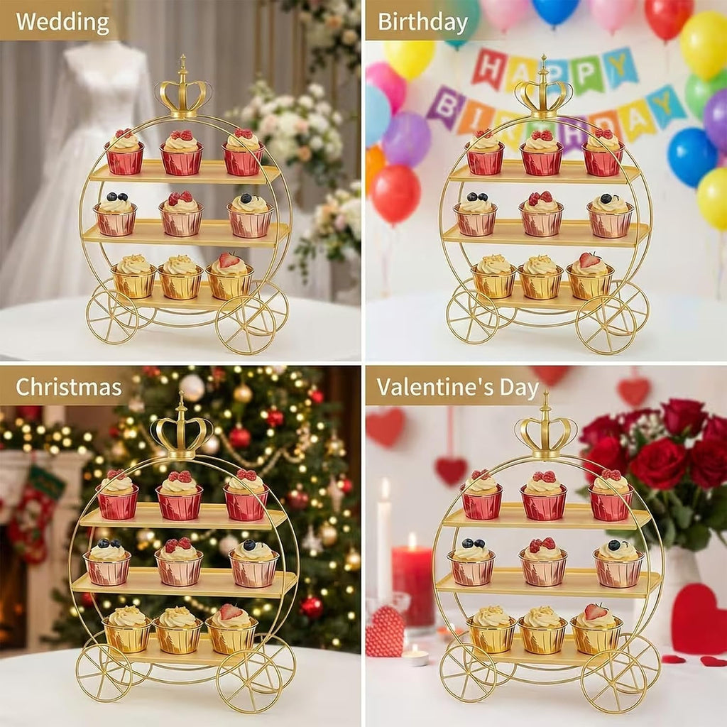 3-Tier Gold Cupcake Stand for Weddings & Parties - Tiered Serving Tray Crown Dessert Table Display Stand Holder