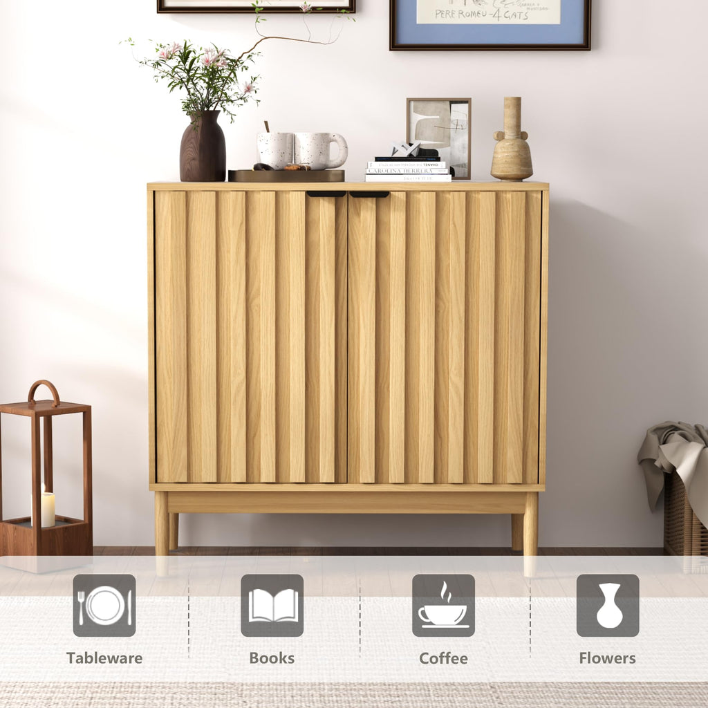 Fluted Buffet Cabinet with Storage, Accent Cabinets, Natural