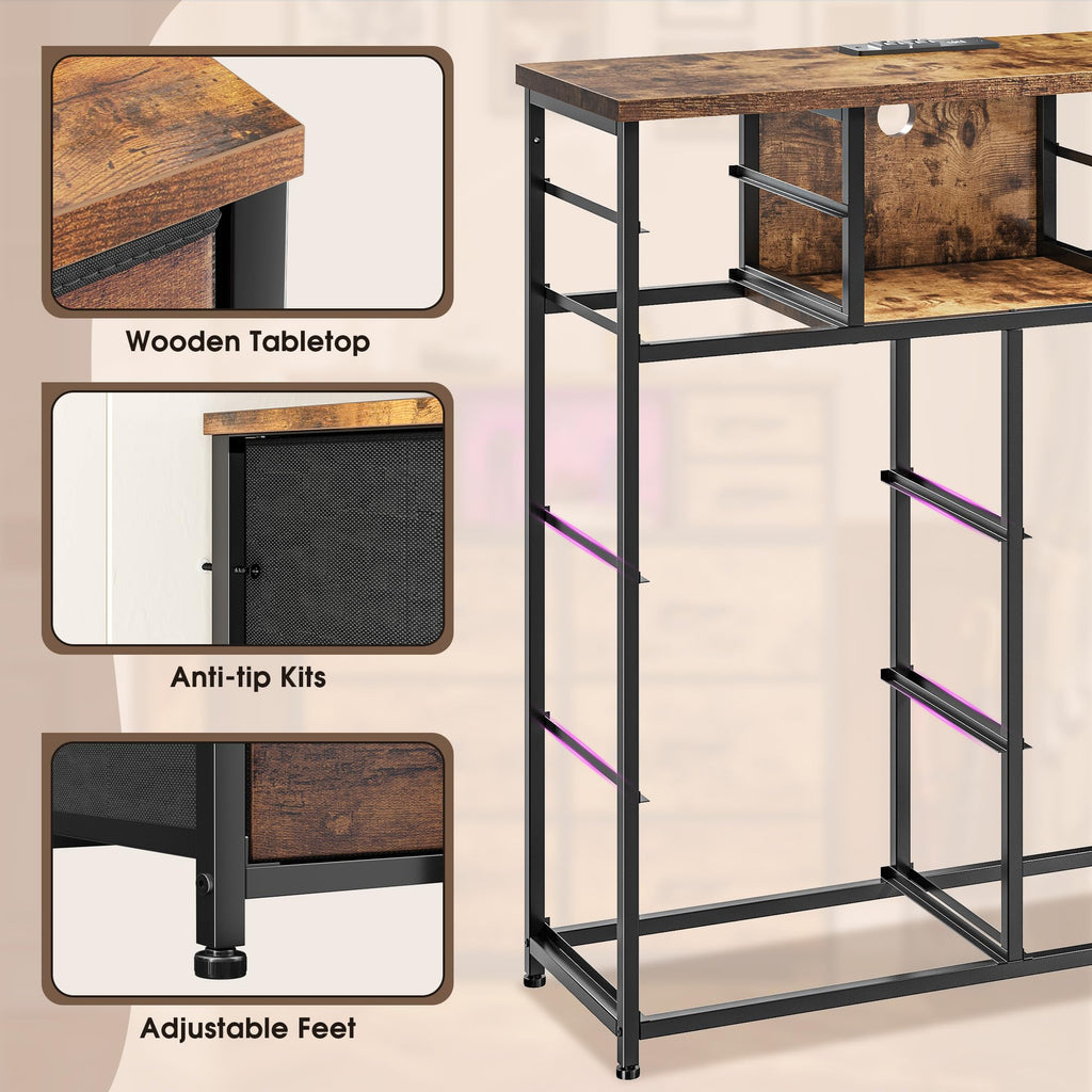 10-Drawer Tall Dresser, LED & Charging Station, Brown