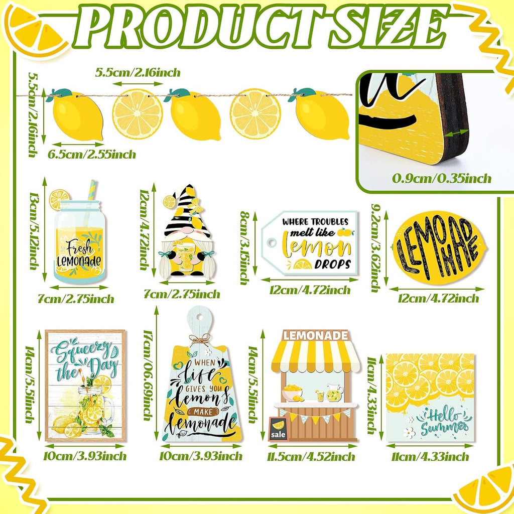 Lemon Tiered Tray Decor Lemon Decorations Summer Lemonade Wooden Signs Rustic Farmhouse Decorative Trays - Set of 13
