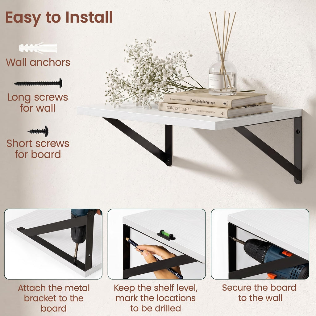 36" x 12" Deep Floating Shelves Set of 2, Rustic Wide Wall Mounted Display Racks, Books, Plants & Collectibles, Easy