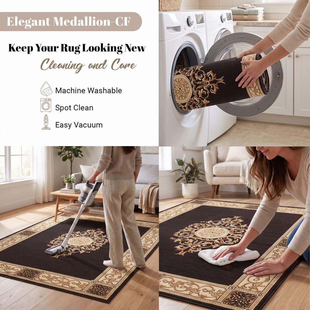 Indoor Area Rug, Floral Medallion Design, Coffee