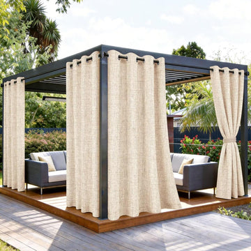 Outdoor Curtains Waterproof, 2 Panels Non-See-Through Linen Curtains with Grommet Top Indoor Outdoor Drapes for