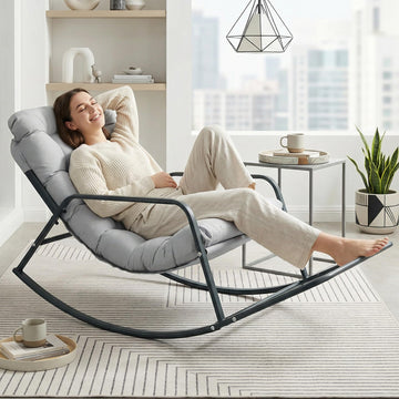 Oversized Outdoor Lounge Rocking Chair with Footrest, Grey
