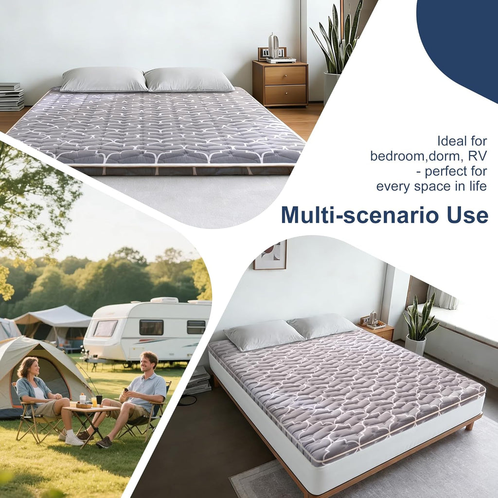 6th Generation Japanese Floor Futon Mattress - Extra-Thick 9-Layer Modern Futon with 100% High-Density Foam, Portable