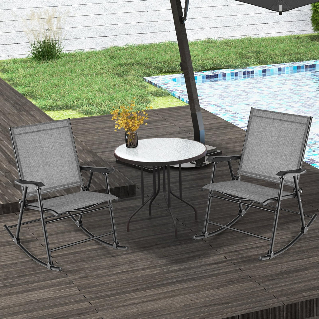 Folding Rocking Chairs Set of 4, Patio Rockers with Breathable Seat Fabric & Sturdy Metal Frame, Smooth Rocking