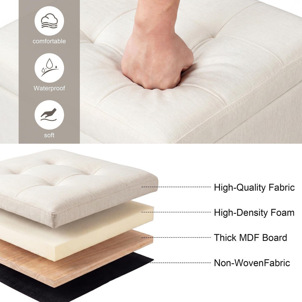 15 inch Square Storage Ottoman with Tray Lid, Modern Tufted Fabric Cube Coffee Table with Storage, Upholstered Ottoman