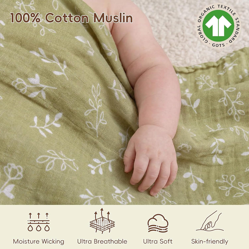 Muslin Swaddle Blankets, 4 Pack 100% Cotton Swaddle Blankets for Newborns, Soft Breathable 47 x 47 in Large Receiving