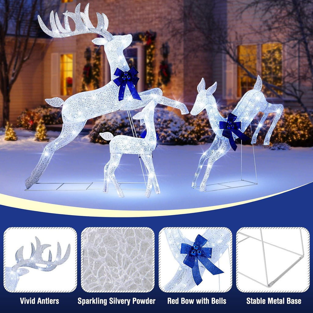 3 Pieces Lighted Christmas Reindeer, Holiday Reindeer Family Set