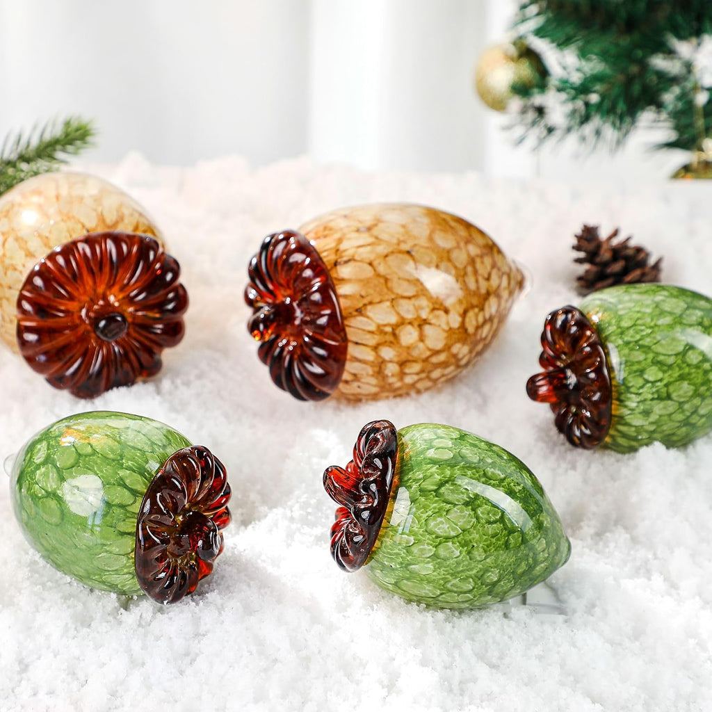 Hand Blown Glass Acorn Figurines, Crystal Acorns for Decorations
