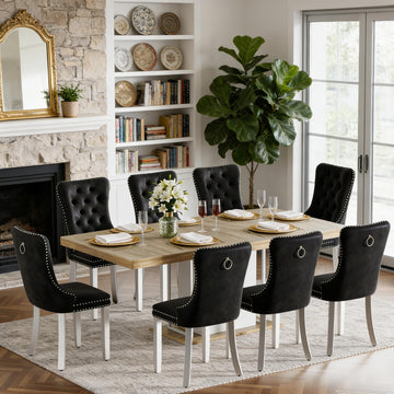 78.7" Farmhouse Extendable Dining Room Table Set for 8, 9-Piece Rectangle Kitchen Dining Room Table Set with Wood