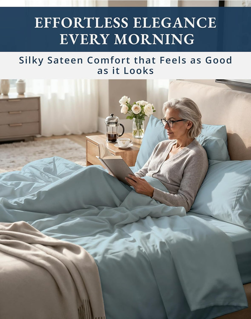 100% Egyptian Cotton Queen Sheet Set - 1000 Thread Count Silky Sateen Weave Naturally Breathable & Durable Winter