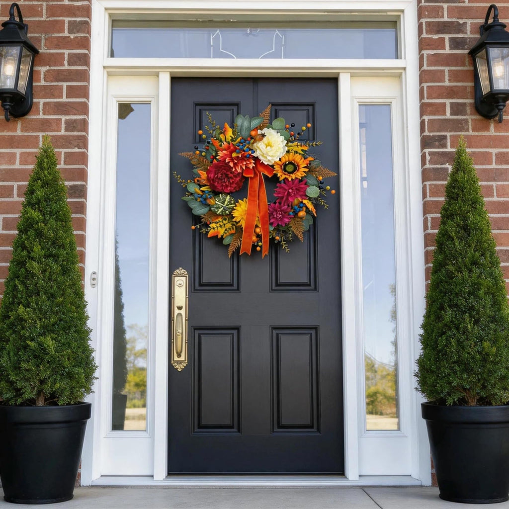 Fall Wreaths for Front Door Outside, 24 Inch Autumn Outdoor Wreath