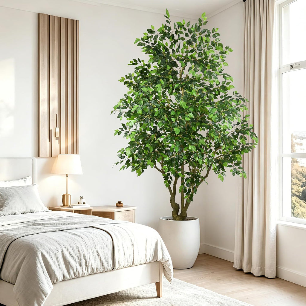 Ficus Tree 8FT - Tall Faux Plants Indoor with Pot, Realistic Fake Floor Plant with Natural Green Leaves Artificial