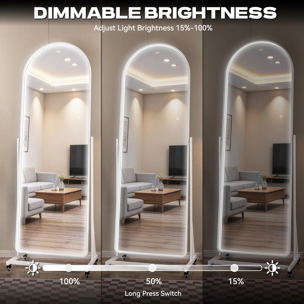 71"x24" Arched LED Full Length Rolling Mirror on Wheels
