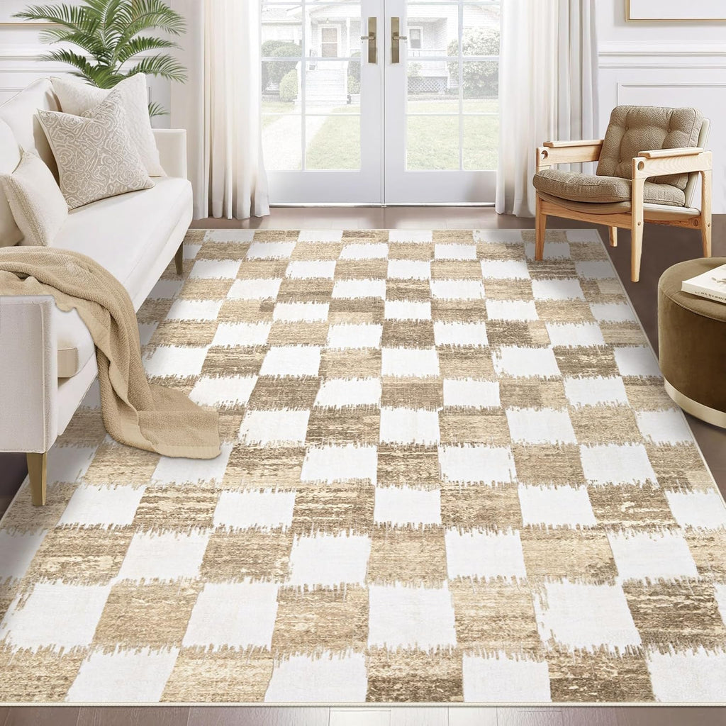 Checkered Area Rugs, Black and White Washable Large Area Rug Soft Non Slip Kids Rug Neutral Modern Geometric Carpet for Living Room Bedroom Nursery Dining Room Dorm Home Office