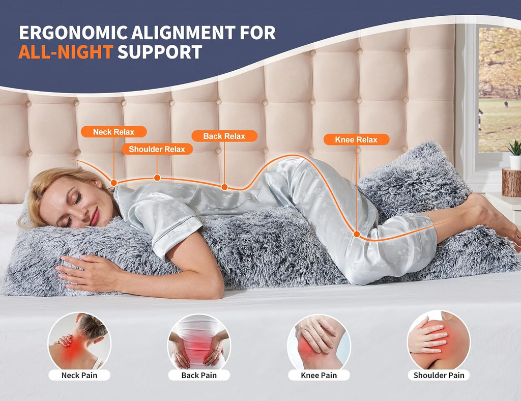 Fluffy Full Body Pillow, Long Pillow for Sleeping,Pink 20x54 | Large pillow, Removable Cover and Filling with Memory
