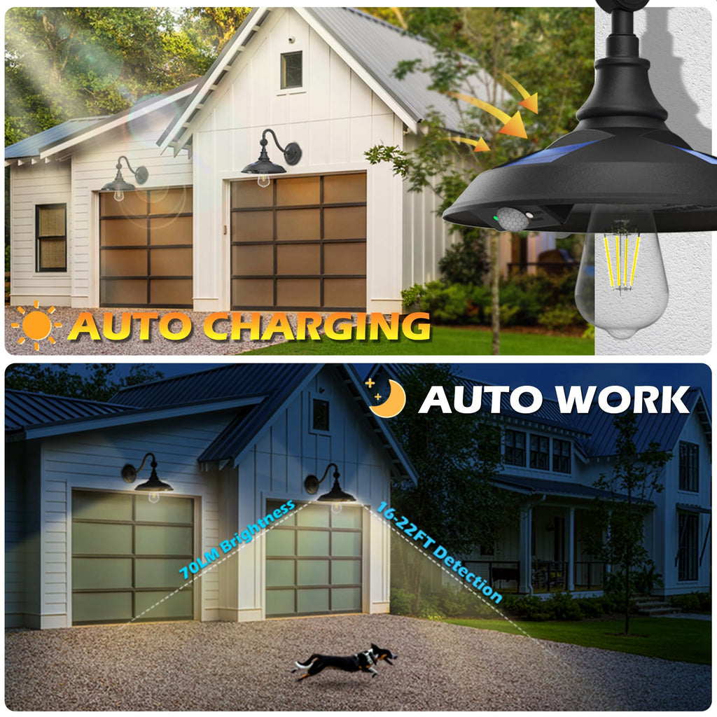Solar Barn Lights, Aluminum Rustic Vintage Solar Garage Lights with 3 Lighting Modes & Motion Sensor, Waterproof