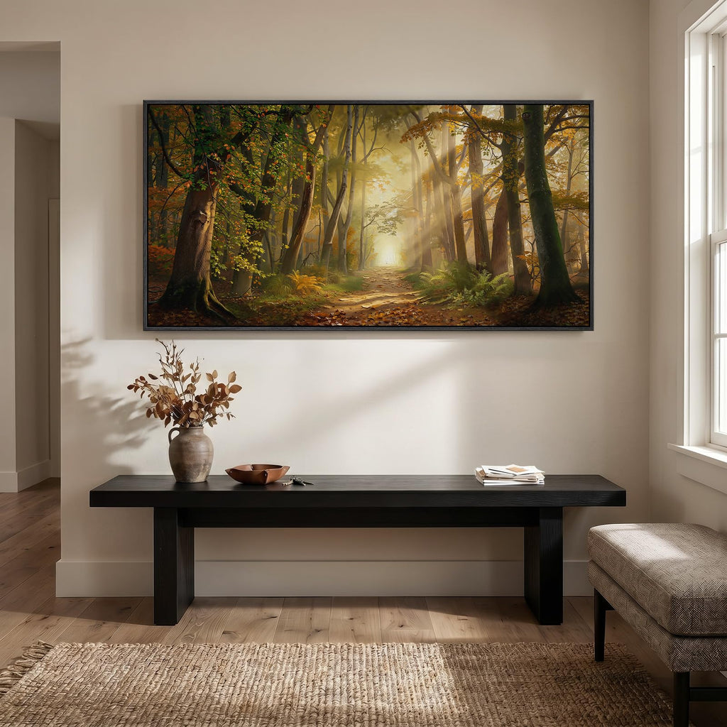 Large Framed Fall Forest Landscape Wall Art, 60x30 Inch