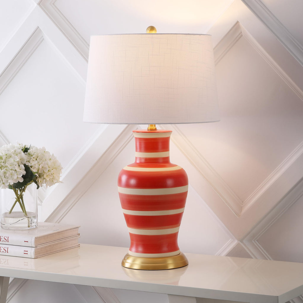 Julian Classic Ceramic Urn Metal LED Table Lamp 29", Red/Beige